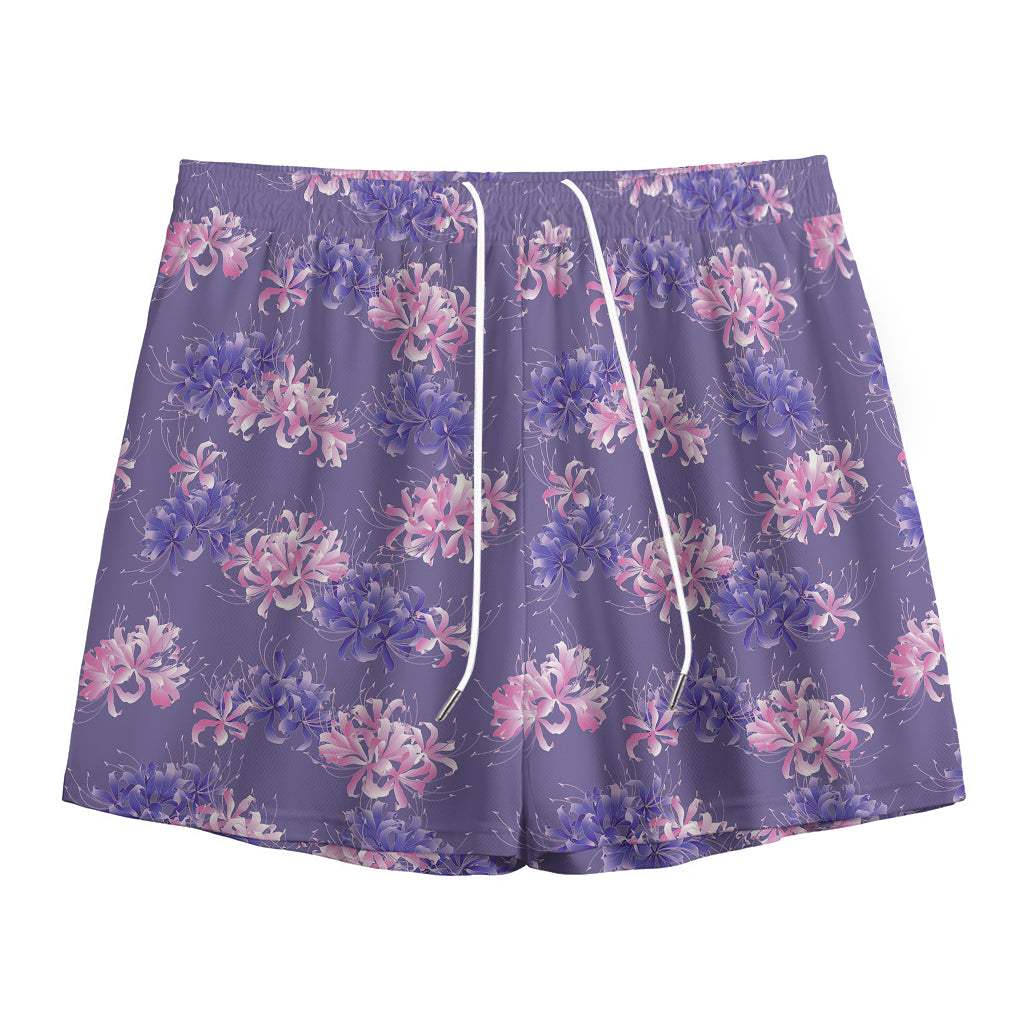 Pink And Purple Japanese Amaryllis Print Mesh Shorts