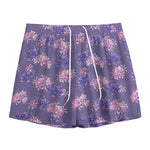 Pink And Purple Japanese Amaryllis Print Mesh Shorts