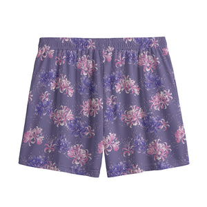 Pink And Purple Japanese Amaryllis Print Mesh Shorts