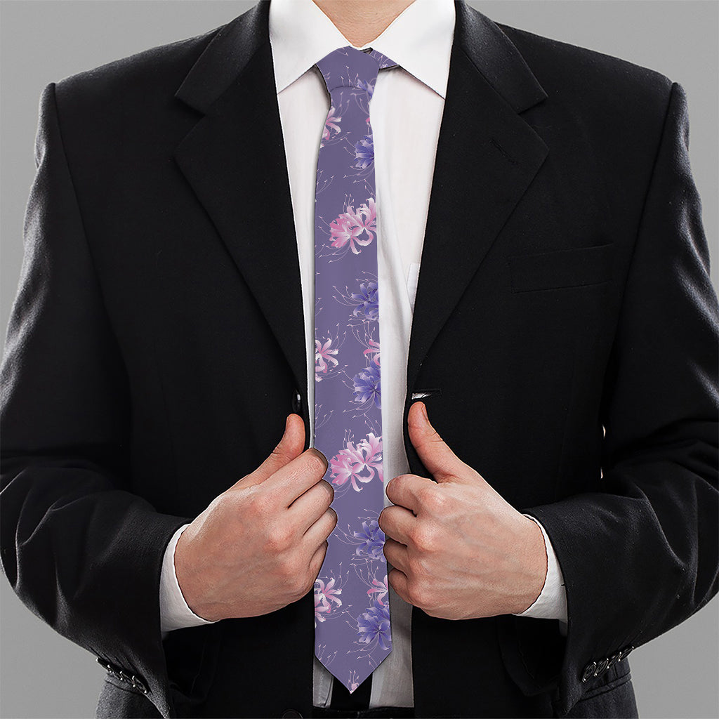 Pink And Purple Japanese Amaryllis Print Necktie