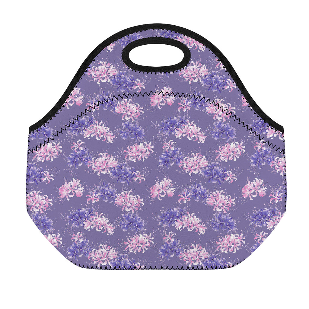 Pink And Purple Japanese Amaryllis Print Neoprene Lunch Bag