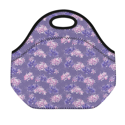 Pink And Purple Japanese Amaryllis Print Neoprene Lunch Bag