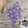 Pink And Purple Japanese Amaryllis Print One Shoulder Bodysuit