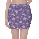 Pink And Purple Japanese Amaryllis Print Pencil Mini Skirt