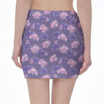 Pink And Purple Japanese Amaryllis Print Pencil Mini Skirt