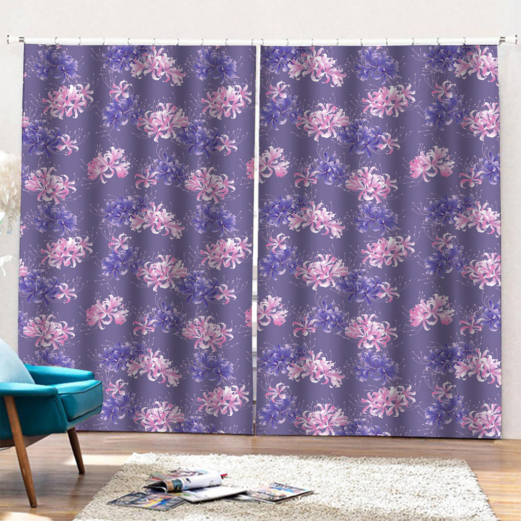 Pink And Purple Japanese Amaryllis Print Pencil Pleat Curtains