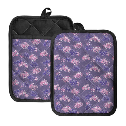 Pink And Purple Japanese Amaryllis Print Pot Holders With Pocket