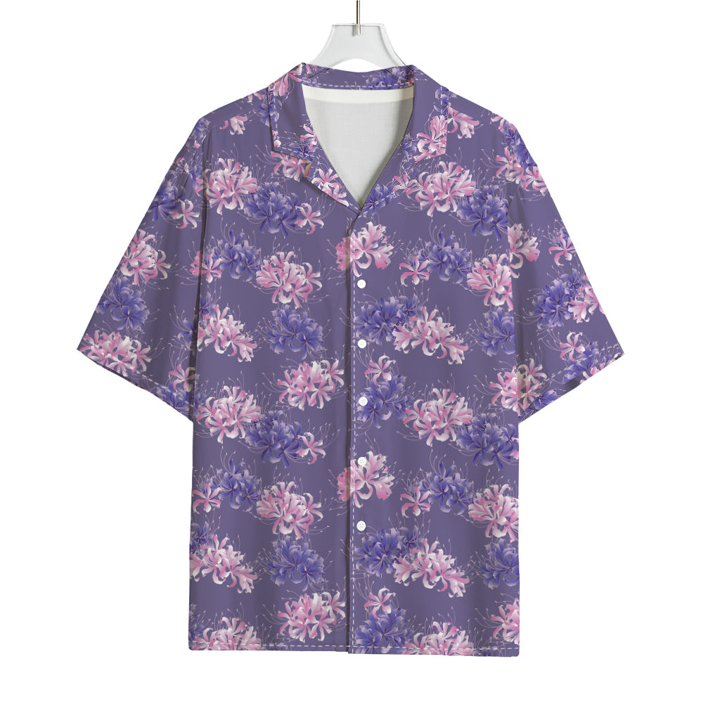 Pink And Purple Japanese Amaryllis Print Rayon Hawaiian Shirt