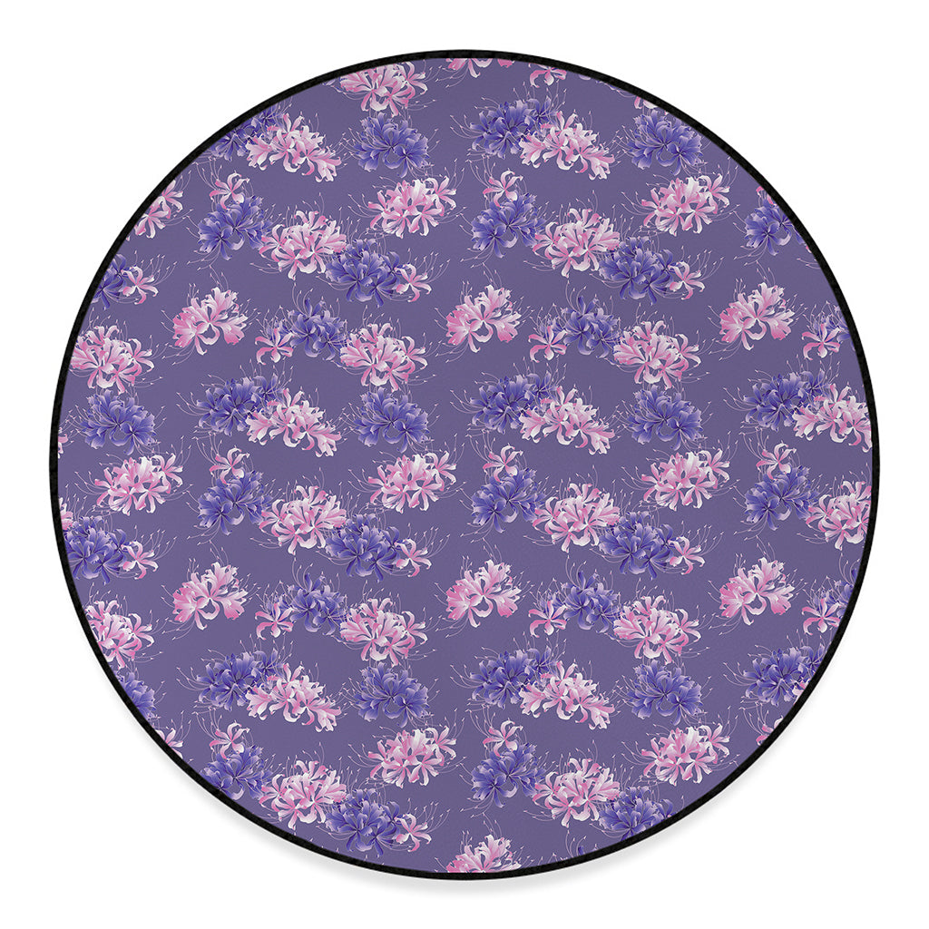 Pink And Purple Japanese Amaryllis Print Round Floor Mat