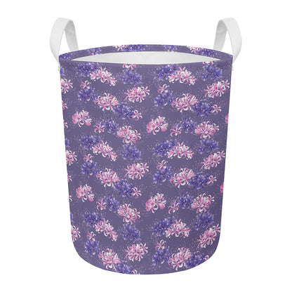 Pink And Purple Japanese Amaryllis Print Round Laundry Basket