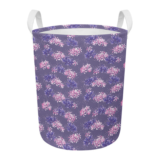 Pink And Purple Japanese Amaryllis Print Round Laundry Basket
