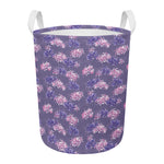 Pink And Purple Japanese Amaryllis Print Round Laundry Basket