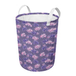 Pink And Purple Japanese Amaryllis Print Round Laundry Basket