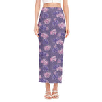 Pink And Purple Japanese Amaryllis Print Side Slit Maxi Skirt