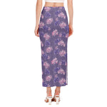 Pink And Purple Japanese Amaryllis Print Side Slit Maxi Skirt