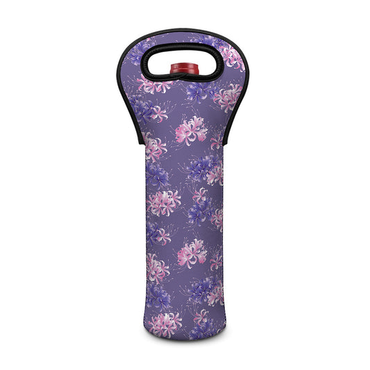 Pink And Purple Japanese Amaryllis Print Single Neoprene Wine Tote