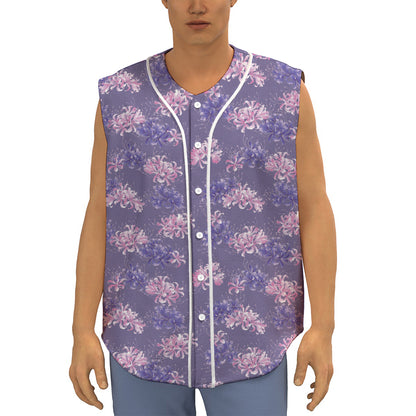 Pink And Purple Japanese Amaryllis Print Sleeveless Baseball Jersey