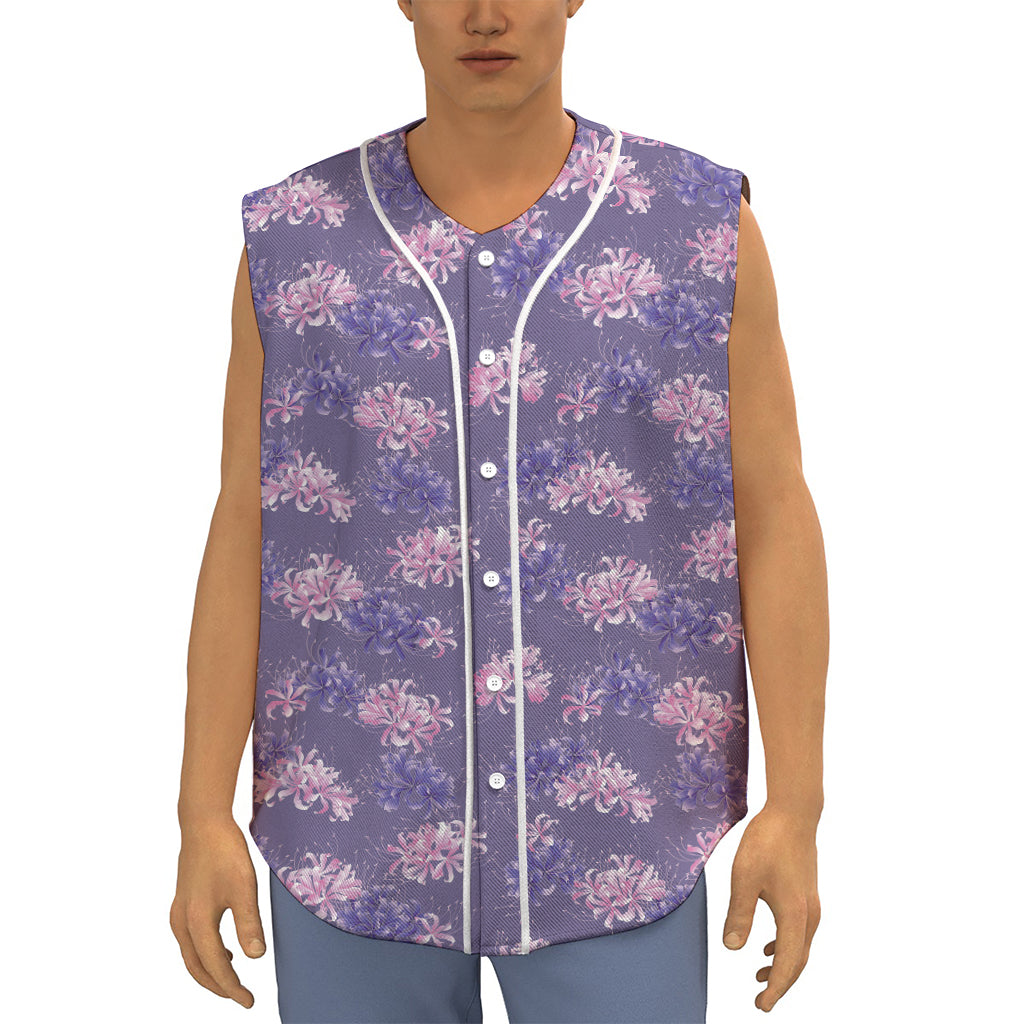 Pink And Purple Japanese Amaryllis Print Sleeveless Baseball Jersey