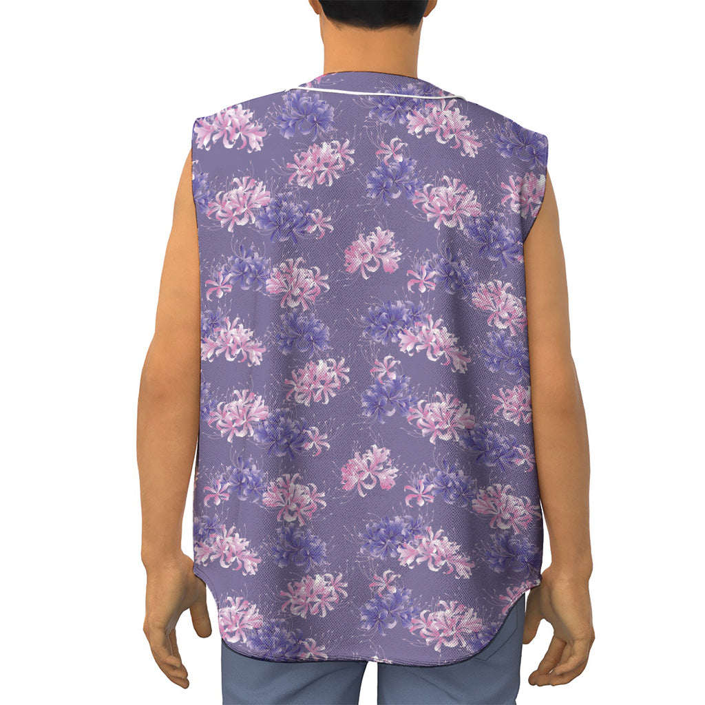 Pink And Purple Japanese Amaryllis Print Sleeveless Baseball Jersey