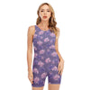 Pink And Purple Japanese Amaryllis Print Sleeveless One Piece Swimsuit