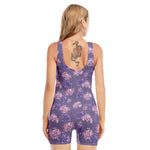 Pink And Purple Japanese Amaryllis Print Sleeveless One Piece Swimsuit