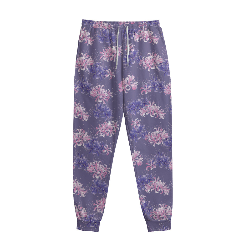 Pink And Purple Japanese Amaryllis Print Sweatpants