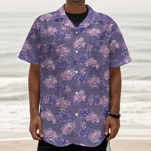 Pink And Purple Japanese Amaryllis Print Textured Short Sleeve Shirt