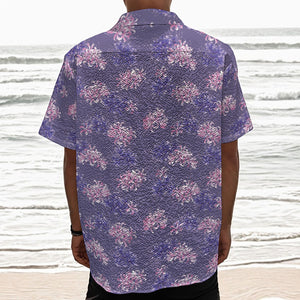 Pink And Purple Japanese Amaryllis Print Textured Short Sleeve Shirt