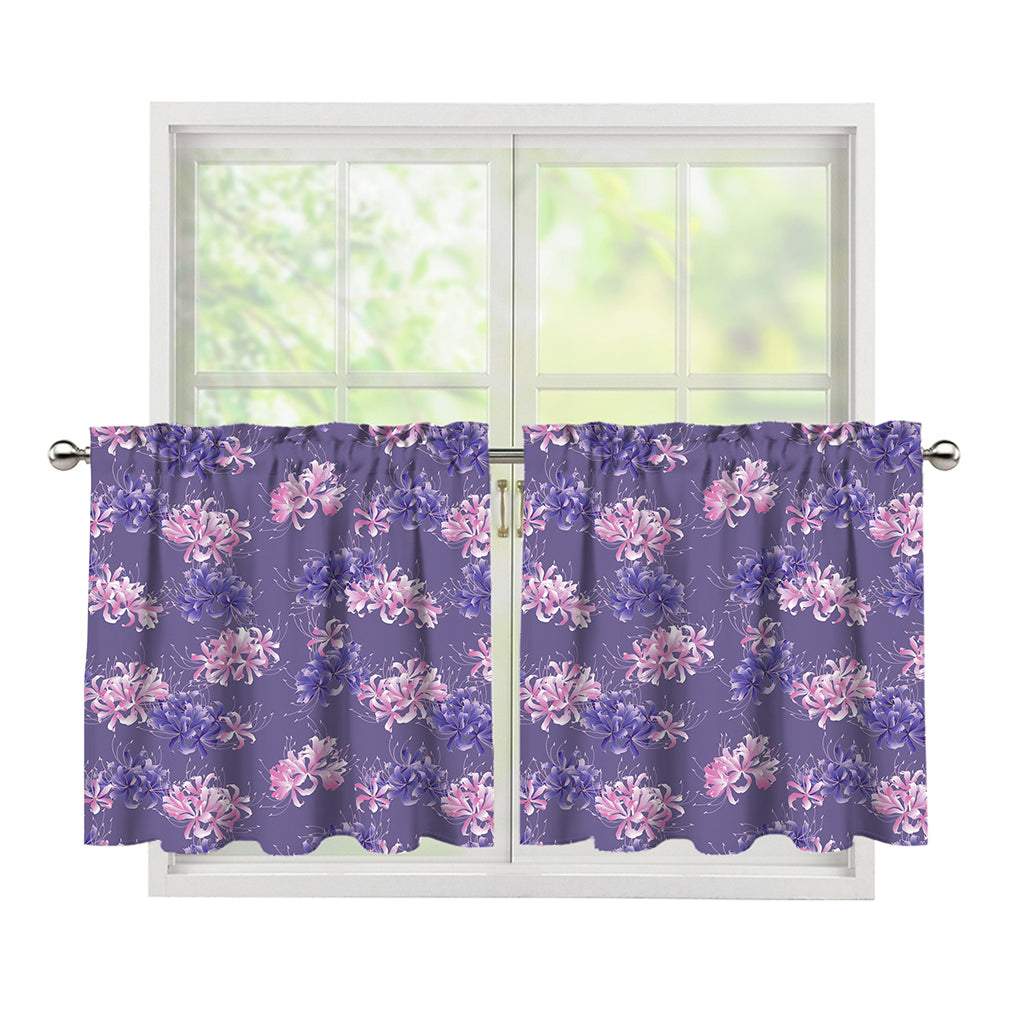 Pink And Purple Japanese Amaryllis Print Tier Curtains