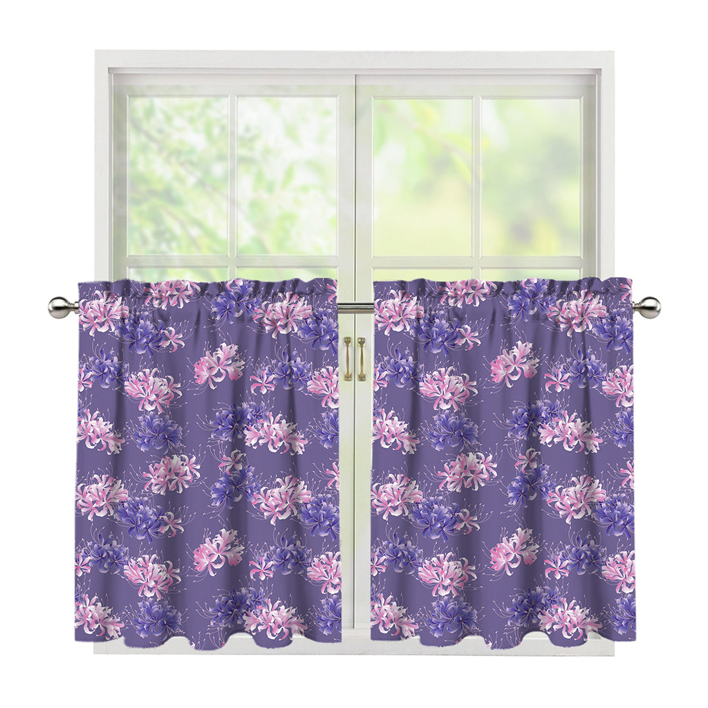 Pink And Purple Japanese Amaryllis Print Tier Curtains