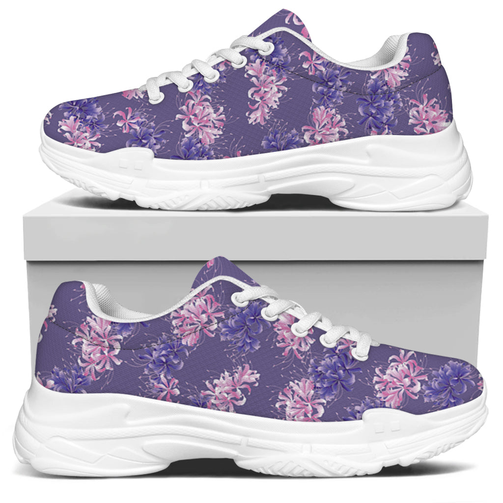 Pink And Purple Japanese Amaryllis Print White Chunky Shoes