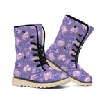 Pink And Purple Japanese Amaryllis Print Winter Boots