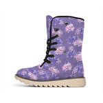 Pink And Purple Japanese Amaryllis Print Winter Boots