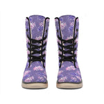 Pink And Purple Japanese Amaryllis Print Winter Boots