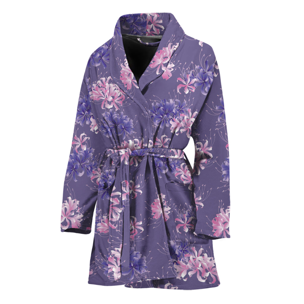 Pink And Purple Japanese Amaryllis Print Women's Bathrobe