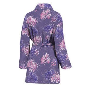 Pink And Purple Japanese Amaryllis Print Women's Bathrobe