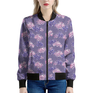 Pink And Purple Japanese Amaryllis Print Women's Bomber Jacket