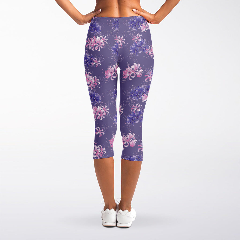 Pink And Purple Japanese Amaryllis Print Women's Capri Leggings