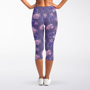 Pink And Purple Japanese Amaryllis Print Women's Capri Leggings