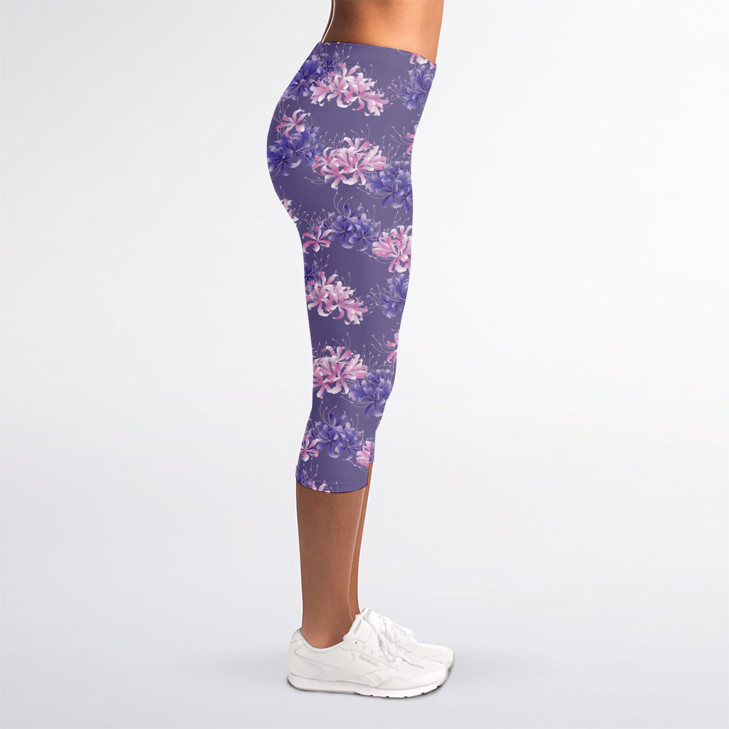 Pink And Purple Japanese Amaryllis Print Women's Capri Leggings