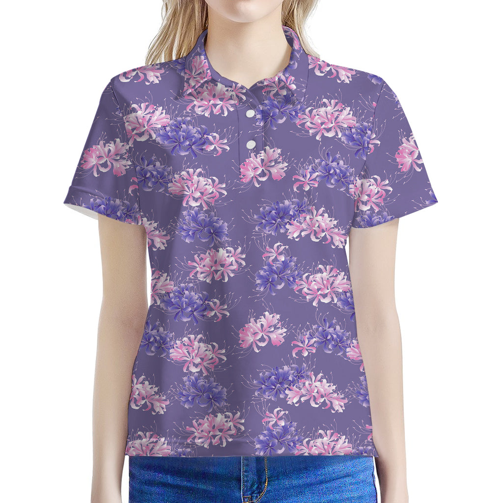 Pink And Purple Japanese Amaryllis Print Women's Polo Shirt