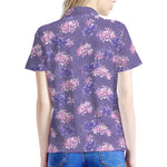 Pink And Purple Japanese Amaryllis Print Women's Polo Shirt