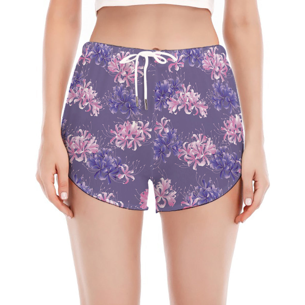 Pink And Purple Japanese Amaryllis Print Women's Split Running Shorts