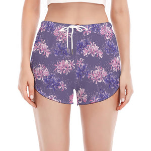 Pink And Purple Japanese Amaryllis Print Women's Split Running Shorts