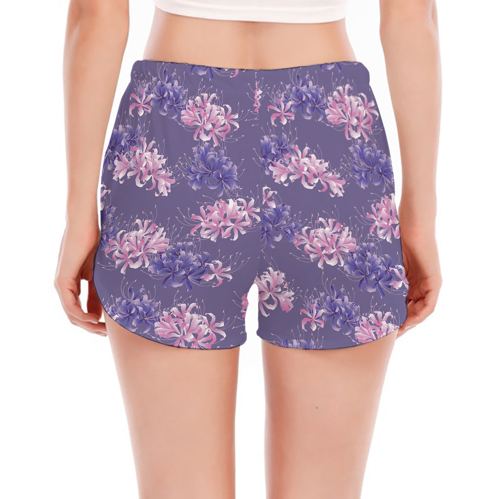 Pink And Purple Japanese Amaryllis Print Women's Split Running Shorts