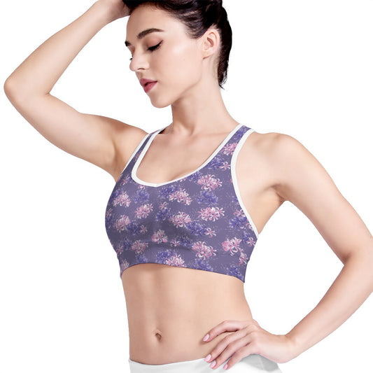 Pink And Purple Japanese Amaryllis Print Women's Sports Bra