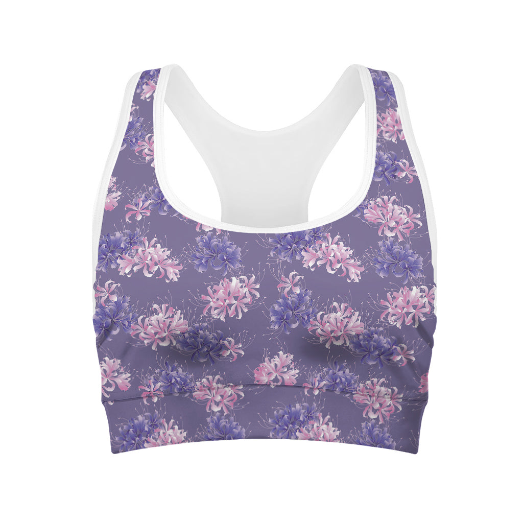 Pink And Purple Japanese Amaryllis Print Women's Sports Bra
