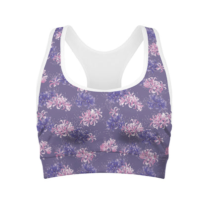 Pink And Purple Japanese Amaryllis Print Women's Sports Bra