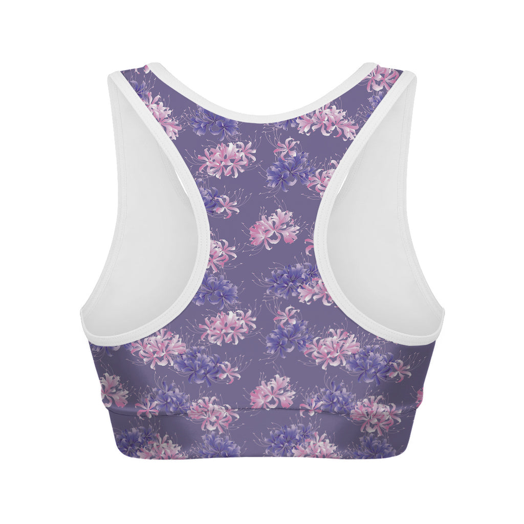Pink And Purple Japanese Amaryllis Print Women's Sports Bra