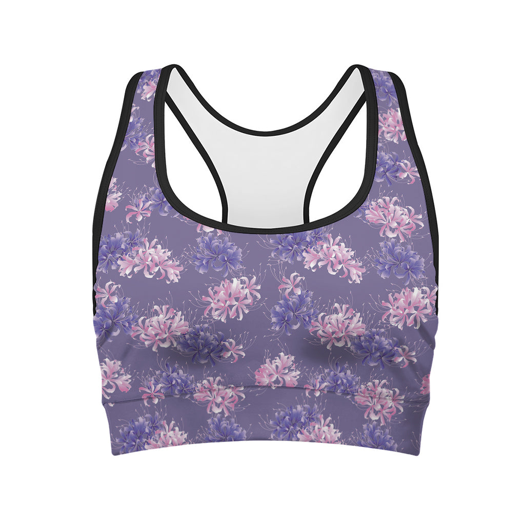 Pink And Purple Japanese Amaryllis Print Women's Sports Bra